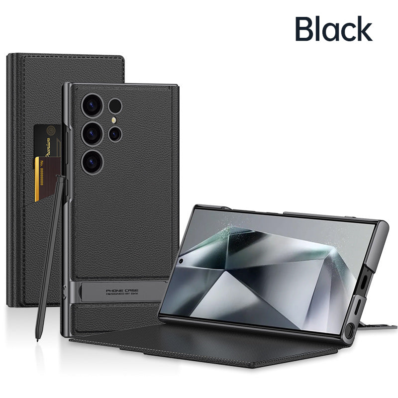 Folding Stand Phone Case with Card Holder for compatible device S24Ultra