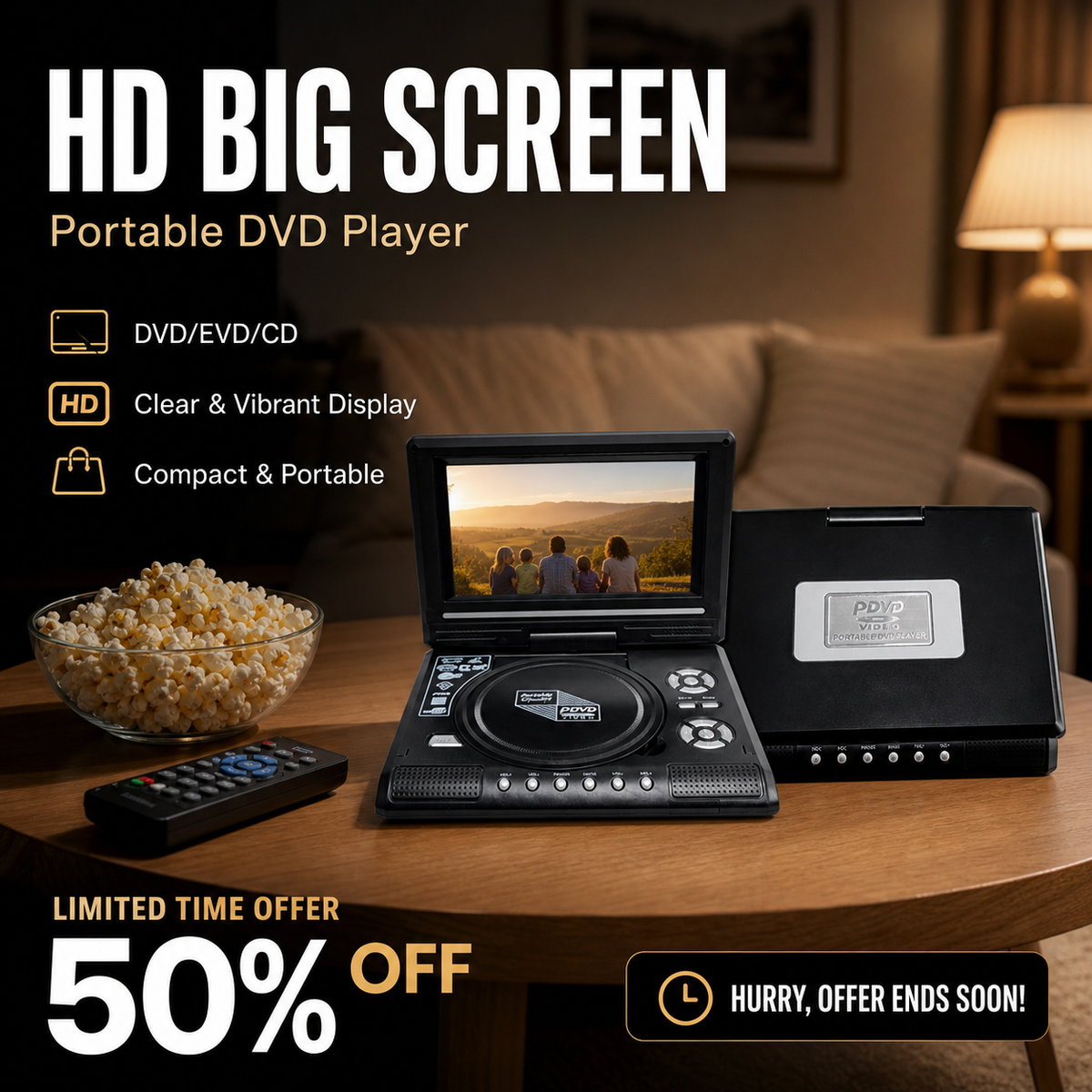 7.8" HD Portable DVD/EVD Player โ Large Screen, Rechargeable & Compatible with DVD/CD/USB/SD โ for Home & Travel