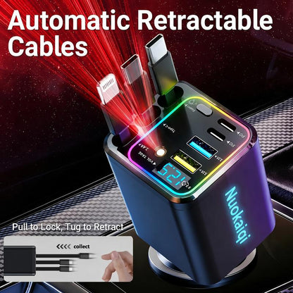 7-in-1 Retractable Car Charger with Voltage Display
