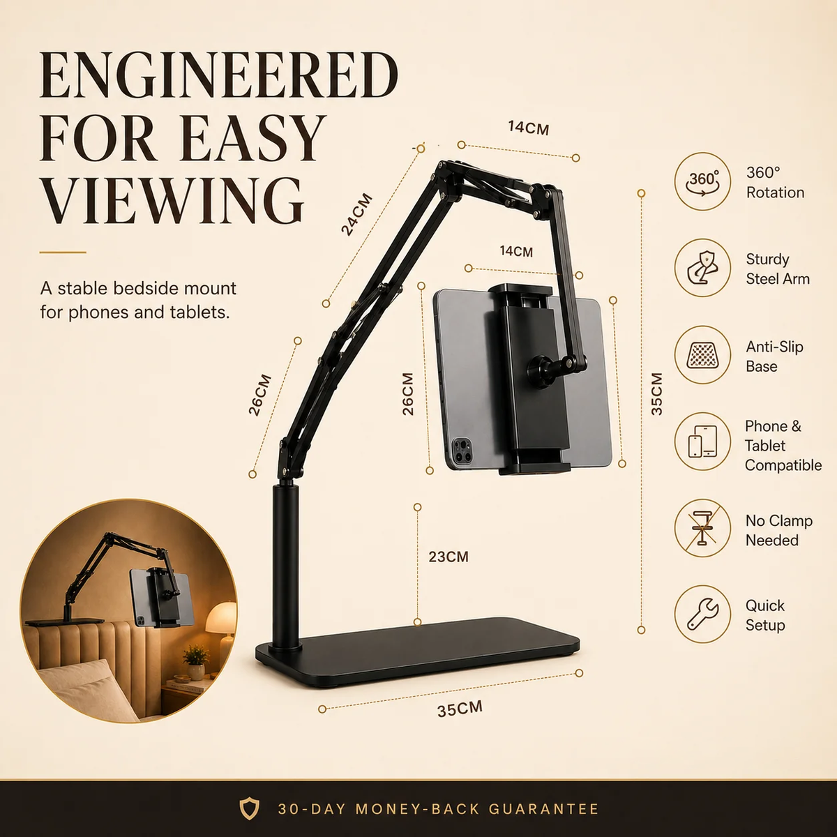 Hidden Bedside Retractable Phone & Tablet Holder