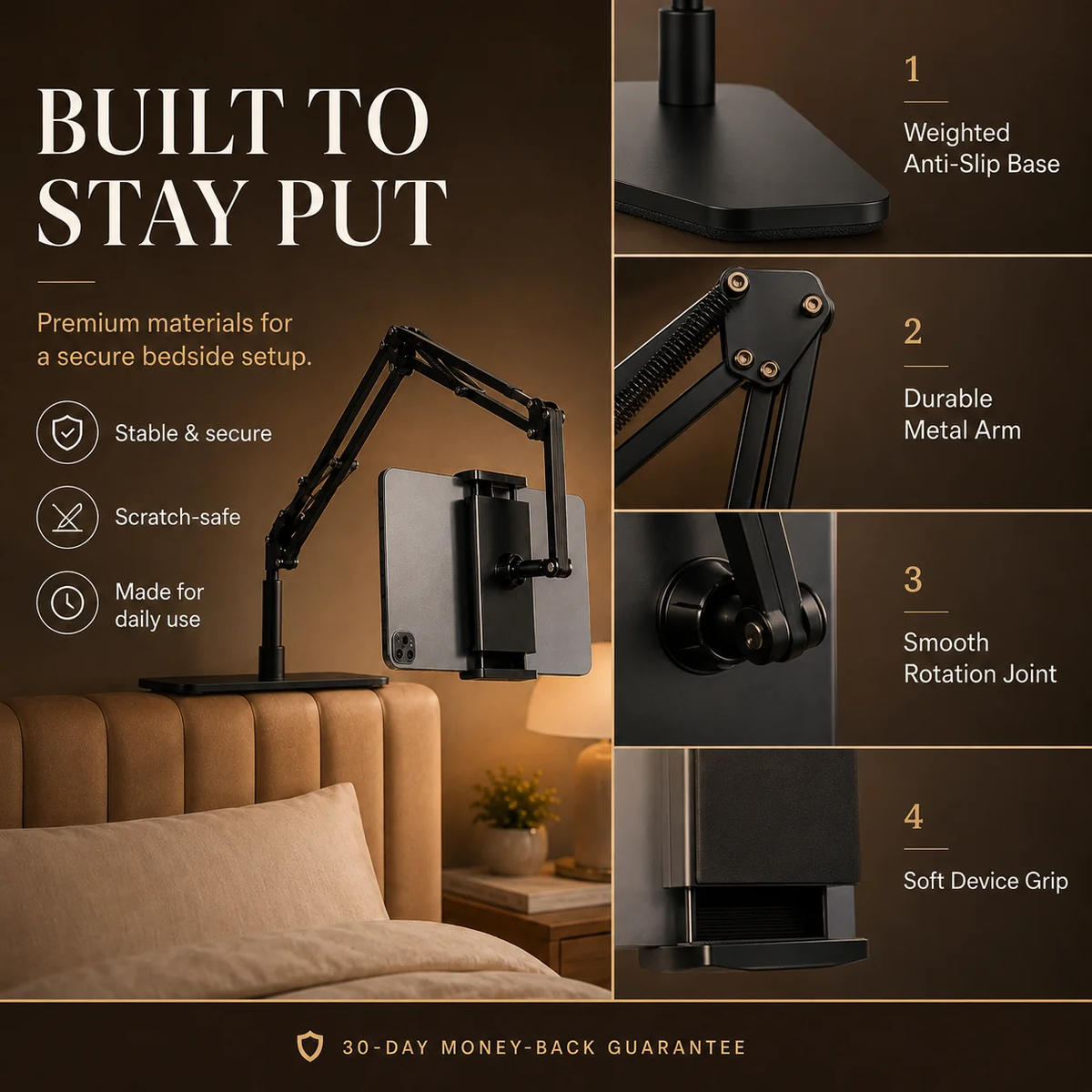 Hidden Bedside Retractable Phone & Tablet Holder