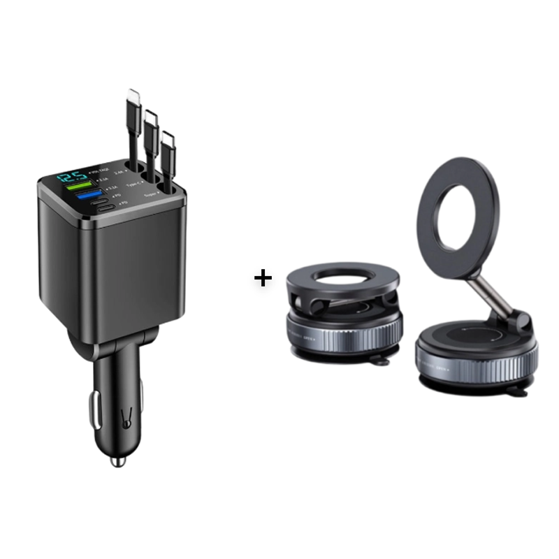 7-in-1 Retractable Car Charger with Voltage Display