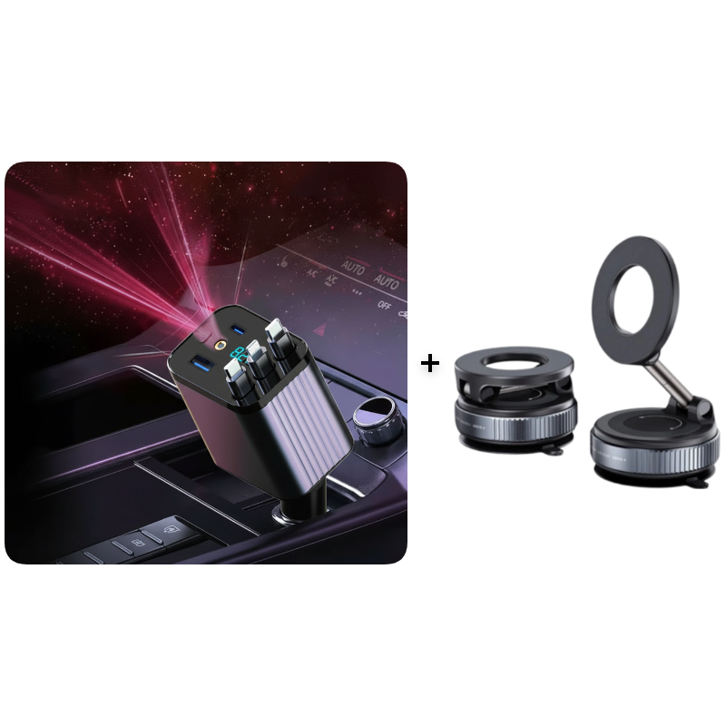 7-in-1 Retractable Car Charger with Voltage Display