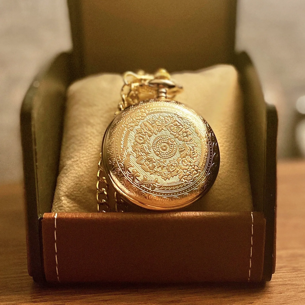 Engraved Quartz Pocket Watch