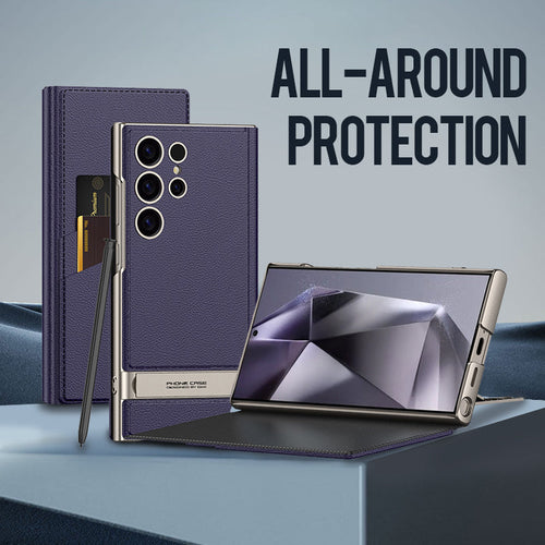 Folding Stand Phone Case with Card Holder for compatible device S24Ultra