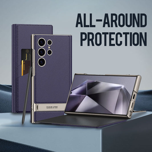 Folding Stand Phone Case with Card Holder for compatible device S24Ultra