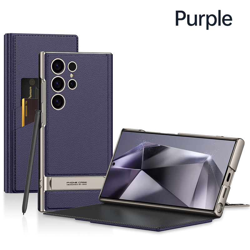 Folding Stand Phone Case with Card Holder for compatible device S24Ultra
