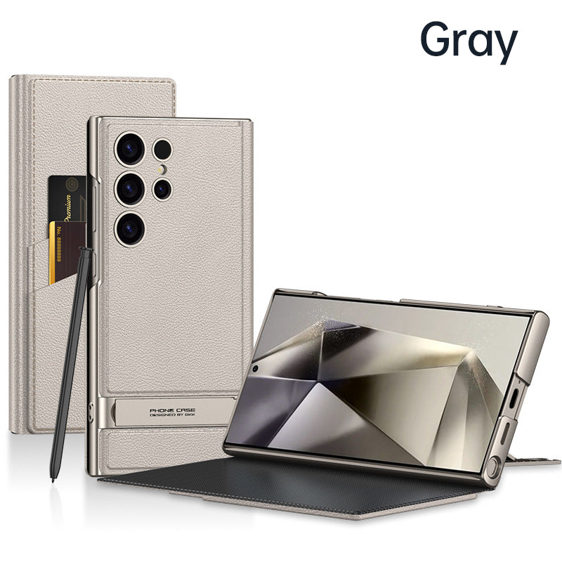 Folding Stand Phone Case with Card Holder for compatible device S24Ultra
