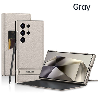 Folding Stand Phone Case with Card Holder for compatible device S24Ultra