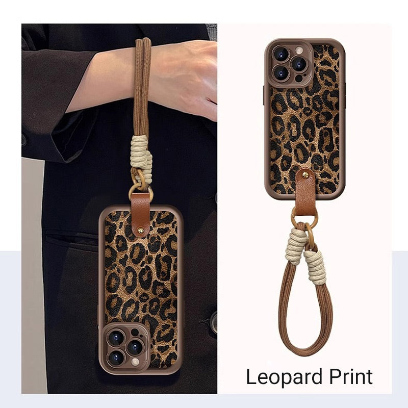 Leopard Print compatible device Case with Lanyard