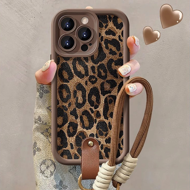 Leopard Print compatible device Case with Lanyard