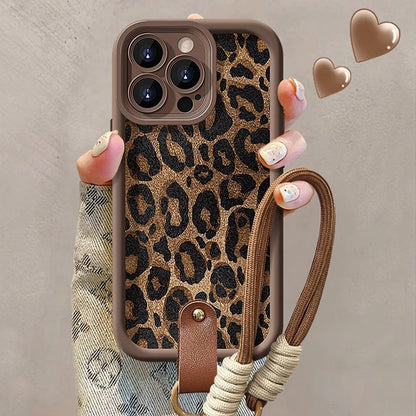 Leopard Print compatible device Case with Lanyard