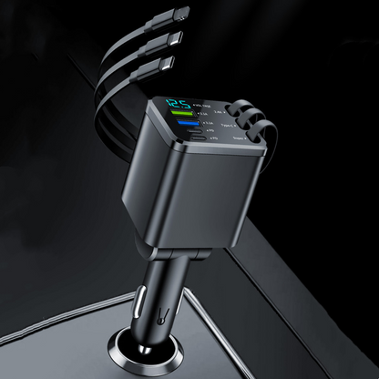 7-in-1 Retractable Car Charger with Voltage Display