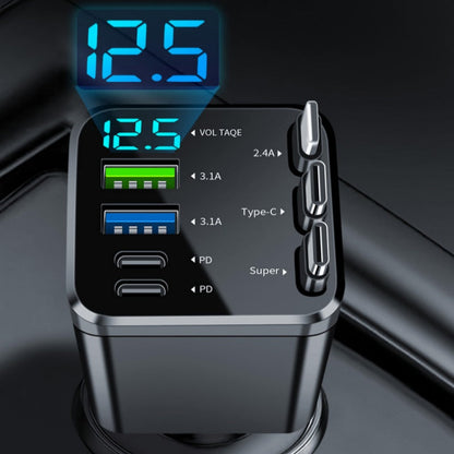 7-in-1 Retractable Car Charger with Voltage Display