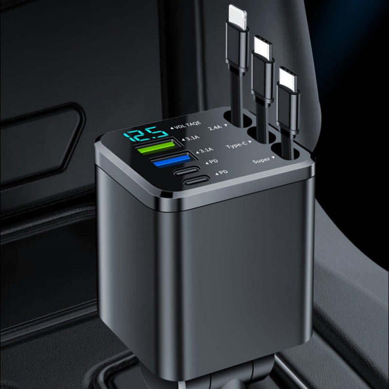 7-in-1 Retractable Car Charger with Voltage Display