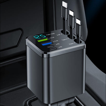 7-in-1 Retractable Car Charger with Voltage Display