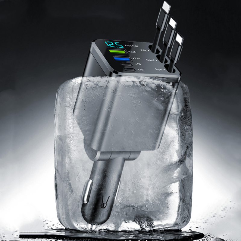 7-in-1 Retractable Car Charger with Voltage Display