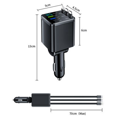 7-in-1 Retractable Car Charger with Voltage Display
