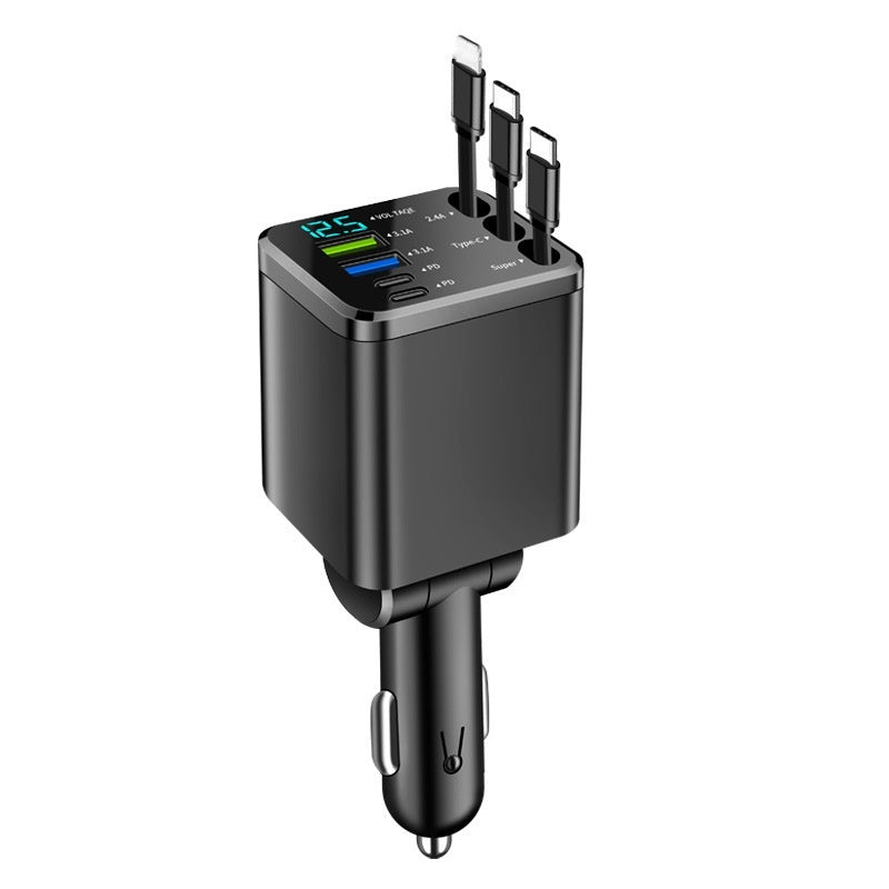 7-in-1 Retractable Car Charger with Voltage Display