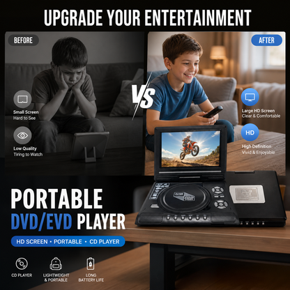 7.8" HD Portable DVD/EVD Player – Large Screen, Rechargeable & Compatible with DVD/CD/USB/SD – for Home & Travel